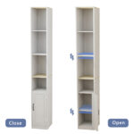 72" Tall Slim Storage Cabinet, 6-Tier Narrow Freestanding Bathroom Cabinet with 1 Door and 2 Adjustable Shelves, Bookcase Display Storage Shelves, Cube CD DVD Storage Cabinet-Antique White - Image 15