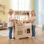 Kids Wooden Play Kitchen with Realistic Lights & Sounds, Pretend Ice Maker & Accessories for Toddlers - Image 2
