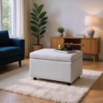 Light Gray Linen-Textured Storage Ottoman with Rubber Feet – 63×43×43cm Bench for Entryway, Bedroom or Living Room - Image 2