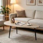 Gray Stylish Irregular Shape Coffee Table, Heavy-Duty Metal Base Oval Sofa Side Table, Multifunctional Decor Center Table for Home Living Room - Image 8