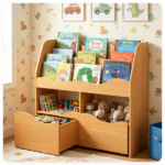 3-Tier Kids Bookshelf Toy Storage Organizer with 2 Rolling Drawers, Rounded Corner Anti-Tipping Toddler Bookcase Engineered Wood for Playroom Bedroom Nursery Classroom - Natural - Image 5