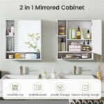 2 in 1 Mirrored Bathroom Wall Cabinet, Space-Saving Medicine Cabinet with Hidden Storage & Shelves - White - Image 12