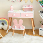 2-in-1 Kids Vanity Table Set with Detachable Mirror, Pink Dressing Table with Storage Shelf & Drawers for Girls - Image 7