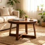 30 Inch Round Farmhouse Coffee Table with Pine Wood Legs, 2.6" Thick Tabletop Stable X-Base Accent Table Holds 220LBS for Living Room Bedroom - Image 10
