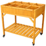 Elevated 8 Pocket Herb Garden Bed, Mobile Raised Customizable Wood Planter for Herbs, Vegetables, Flowers w/ Lockable Wheels, Storage Shelf, Drainage Holes - Image 6