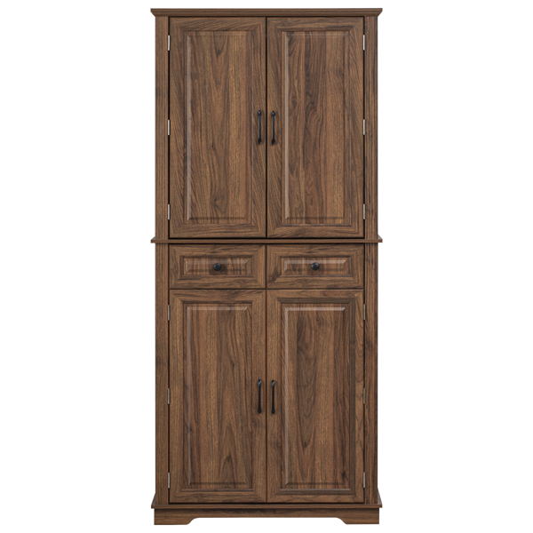 71" Tall Kitchen Pantry Cabinet with 3 Pull Out Cabinet Organizers, Farmhouse Embossed Texture Storage Cabinet with 6 Door Shelves, 2 Drawers, Freestanding Cupboard for Kitchen, Dining Room Brown