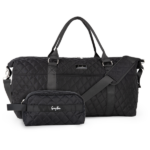 Travel Duffel Bag for Women, Large Overnight Weekender with Adjustable Strap, Wet Pocket, Carry On Sports Tote, Hospital Bag-Black