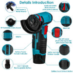 Cordless Mini Angle Grinder- 2x12V 1100mAh Batteries , 19000RPM Motor, Air Vents for Heat Dissipation - Includes Cutting Wheels/Saw Blade/Sanding Disc for Metal/Wood/Tile - Image 5