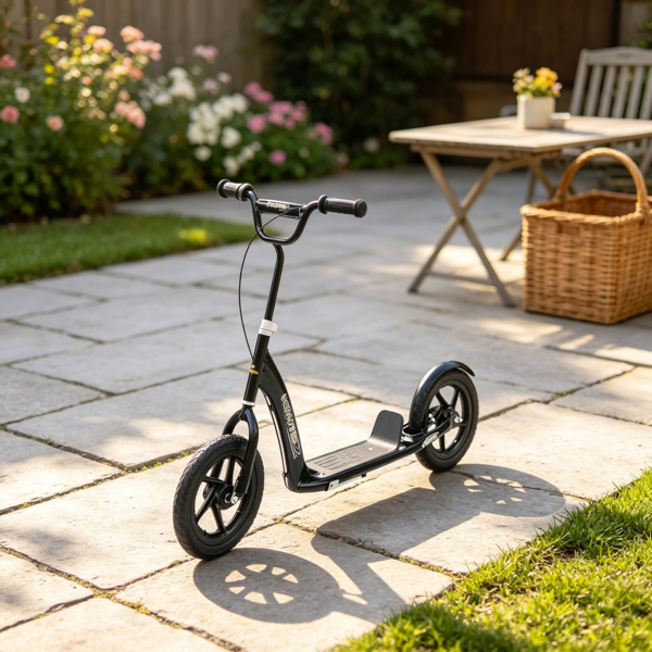 Black Kids Kick Scooter 5-12Y – for Park & Neighborhood Riding, Non-slip Deck, Big Wheels with Safe Rear Brake