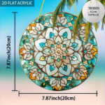 CIFbuy Round Flat Bohemian Mandala Sun Catcher Acrylic Window Hanging Decor Sky Blue Gold Home Ornament(TikTok, temu pick-up service) - Image 2