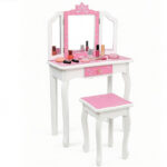 White Kids Vanity Set with Tri-Folding Acrylic Mirror & Drawer, 2-in-1 Convertible Design (3+ Ages)​ - Image 11