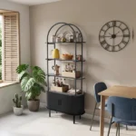 Arched Ceiling + 4-Layer Open Shelving + Double-Door Roller Shutter Display Case Display Rack with Black US Standard Socket (1USB+1Type-C) & Particleboard Melamine Veneer & Iron Pipe Spray Paint 31.5*13.78*70.87in Black - Image 13
