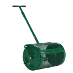 Compost Spreader with Adjustable Handle, 24" Wide, Lawn and Garden Peat Moss Roller with Side Latches, Powder Coated Steel Mesh Basket for Spreading Manure, Topsoil, Green
