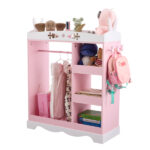Pink MDF + Particleboard Children's Wardrobe with 1 Mirror, 3 Shelves, and 1 Clothes Rod; Rabbit Ear Design - Image 2