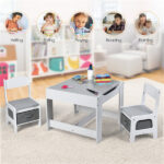 2-in-1 Kids Activity Table and Chairs Set, Double-Sided Whiteboard & Blackboard, with Hidden Storage, Certified Non-Toxic MDF, Perfect Gift for 3-7 Years Old (White) - Image 12