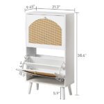 2 dump buckets with high-leg arched rattan shoe cabinet particle board + plastic rattan 54*24*98cm white frame + original wood rattan surface + white high-leg shoe cabinet - Image 3