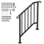 2-3 Step Outdoor Stair Handrail Kit, Black Retro Arch Carbon Steel Railing with Installation Kit - Image 2