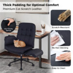 5-Position Adjustable Armrest Criss Cross Chair, Cat Scratch Leather Swivel Desk Chair with Side Pockets - Image 9
