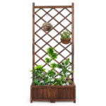 Wood Planter Raised Garden Bed with Trellis, 67 Inch Height Outdoor Garden Flower Standing Planter Box Lattice Panels with Planter for Patio Porch with Drainage Holes, Brown - Image 14