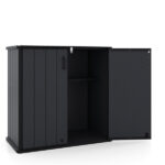 23.5 Cu.ft Outdoor Storage Shed with Lockable Door, PP HDPE Horizontal Garden Tool Cabinet - Black - Image 4