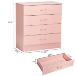 25.98"*12.99"*30.42" 4-Drawer Cabinet Faux Rose Gold Handles Pink - Image 5
