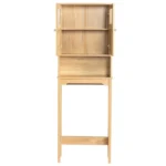 2-Door 3-Tier Toilet Cabinet Particleboard Melamine-Faced Bathroom Vanity Bathroom Cabinet with Rattan Surface 23.62*8.66*66.93in Natural Wood - Image 3