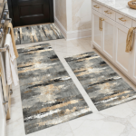 Three-piece kitchen rug set, non-slip and washable, abstract pattern kitchen hallway rug, soft and comfortable, suitable for sinks, floors, entrances, hallways and bathrooms.