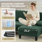 U-Shaped Convertible Sectional Sofa with 2 Chaise Lounges, 4-Seater Modular Couch with Removable & Washable Chenille Covers, 111.4" L x 48.4" D x 33.1" H L-Shaped Couches for Living Room Apartment, Heavy Duty Plastic Legs, Dark Green - Image 5