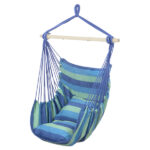 Distinctive Cotton Canvas Hanging Rope Chair with Pillows Blue - Image 3
