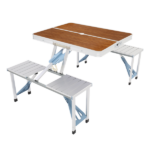 Same Code 44641025 136*85.5*67cm 50kg Aluminum Alloy Table And Chair One Piece Camping One Piece Table And Chair Wood Grain Color - Image 5