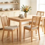 2 Pack Rubber Wood Dining Chairs, PVC Woven Rattan Back Side Chairs with Padded Fabric Seat, Ergonomic Armless Kitchen Chairs Supports 380LBS Each - Image 9