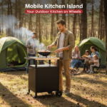 Outdoor Grill Table Cart with Cabinet, Stainless Steel Movable Kitchen Island with Large Storage Cabinet, Multifunction Food Prep Table with Bottle Opener and Seasoning Tray, Black - Image 9