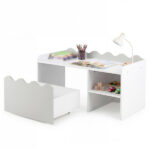 Kids Table and Chair Set with Storage Drawers House-Shaped Study Desk for Playroom Bedroom- White - Image 15
