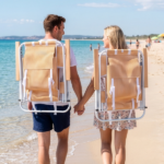 4-Position Adjustable Backpack Beach Chair, Foldable Rustproof Aluminum Frame Lounge Chair with Wooden Armrest, Side Storage Pockets & Detachable Pillow, 24"×22"×37" Outdoor Patio Camping Lawn Chair Holds up to 265 LBS, Orange White Vertical Stripe - Image 14