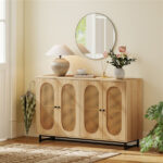 Natural PE Rattan Large Buffet Sideboard (50"), 4-Door Design with Removable Adjustable Shelves - Image 2