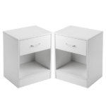 1-Drawer Bedside Table with Open Storage Space 2pcs Particleboard with Textured Melamine Surface Storage Cabinet 15.75*11.81*19.69in White - Image 4