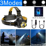 2 Pack USB Rechargeable LED Headlamp 3-Modes Adjustable Camping Hiking Headlight W/Car Charger+USB Cable (US Logistics For USPS/DHL/Fedex/UPS. No designated logistics accepted TK/TMEU only For self-pickup - Image 8