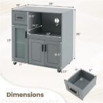 Gray Kitchen Island Cart with Microwave Shelf, Drawer & 2-Door Cabinet, 360° Swivel Casters - Image 5