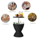 Black Outdoor Imitation Rattan Ice Cooler Side Table 8Gal 2-Height Adjustable with Drain Plug - Image 7