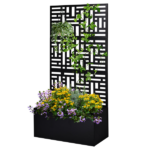[Same Code 96402386 14765806]Metal Garden Bed with Trellis, 70 Inch Height Metal Planter Box with Trellis, Garden Box for Climbing Plants Vegetable, Metal Garden Bed with Drainage Holes, Black