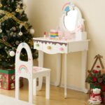 Kids Vanity Table and Chair Set with 7pcs Pretend Play Makeup Toys, Girls Vanity with Mirror & Stool, 3 Drawers & Tabletop Storage, Princess Table for Toddlers, White - Image 5