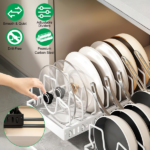Adjustable Carbon Steel Sliding Cookware Storage Rack, Anti-Rust Pull Out Pan Lid Holder for Cutting Boards Baking Sheets Bakeware-white - Image 8