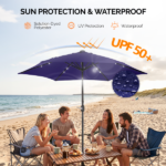 9ft Solar LED Patio Umbrella with Push Button Tilt & Crank, 6 Ribs Waterproof Polyester Outdoor Market Table Umbrella for Garden Backyard Pool, Navy Blue - Image 5
