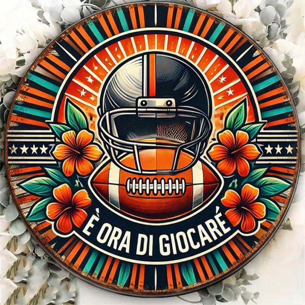 CIFbuy 1pc 8x8in 2D Flat Round Sign Vintage, "American Football" Helmet Plaque, Sports Themed Decor for Bar Game Room Gift TikTok, TikTok, temu Self-pickup LogiGiics