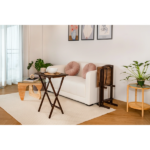 3-Piece Rubberwood Folding TV Tray Table Set of 2 with Storage Rack, Walnut - Image 3