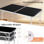 4 Ft Folding Camping Table Portable Adjustable Height Aluminum Picnic Table for Indoor Outdoor Use (Shipment from Walmart) - Image 6