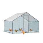 2*2*2m/6.5x6.5x6.5ft Silver Chicken Coop with Pointed Roof, 180g PE Rain Cloth, Metal Chicken and Rabbit Cage