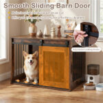 31.5" Dog Crate Furniture with Sliding Barn Door, Wooden Dog Kennel End Table for Indoor Use - Rustic Brown - Image 9