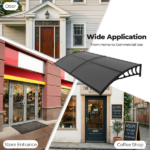 Awning for Door Entrance with Drainage Sink, 40x80 Inch Window Canopy Exterior, UV Rain Snow Protection for House Porch Patio Deck, Black Bracket & Brown Board - Image 4