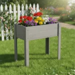Grey Bed with Legs, Elevated Wooden Planter Box for Outdoor Plants Flowers Fruits Vegetable Herb Growing(31"x31"x16") (Shipment from Walmart)